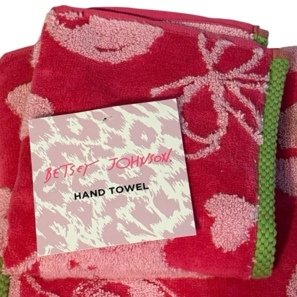 BETSEY JOHNSON XOXO CHERRIES AND BOWS PINK 7PC BATHROOM BATH TOWEL SET 🍒